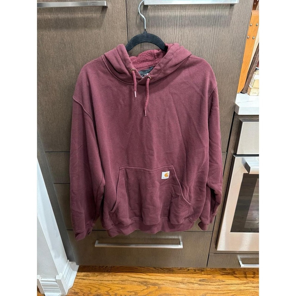 Carhartt pullover hoodie with a front pouch pocket and drawstring hood maroon L